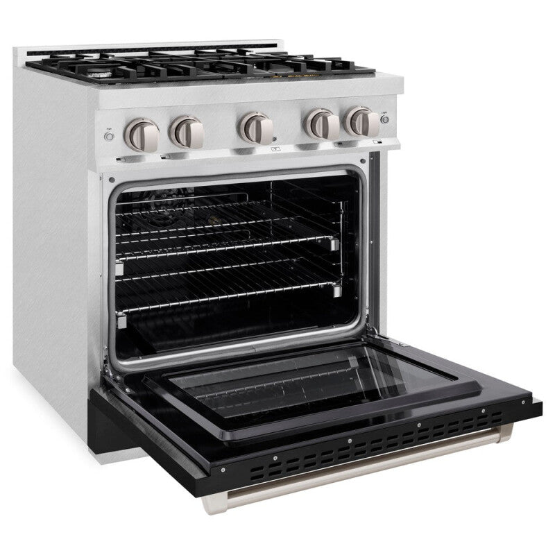 ZLINE 30 in. 4.2 cu. ft. Select Dual Fuel Range with 4 Burner Gas Cooktop and Electric Convection Oven in DuraSnow® Stainless Steel with Black Matte Door (HDRS-BLM-30) - (HDRSBLM30) -