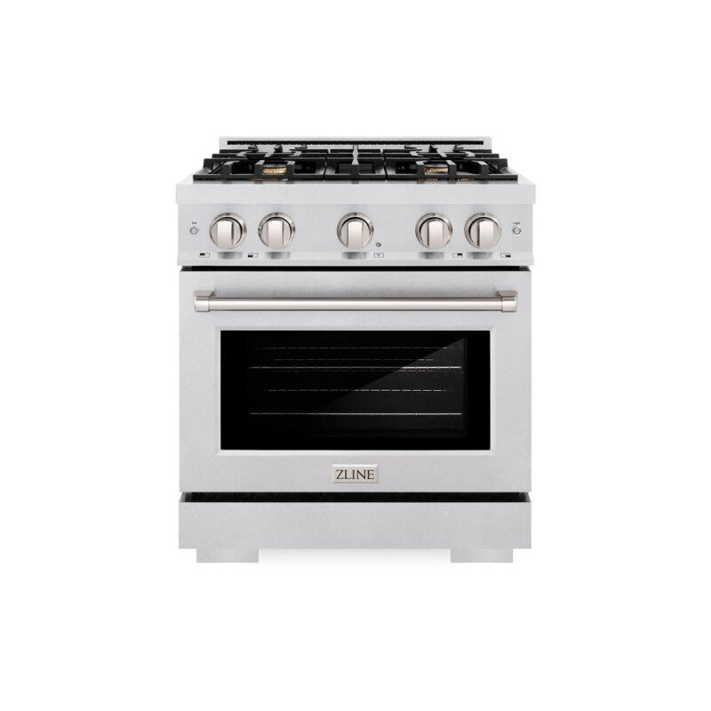 ZLINE 30 in. 4.2 cu. ft. Select Dual Fuel Range with Gas Cooktop and Electric Convection Oven in DuraSnow® Stainless Steel with 4 Brass Burners (HDRS-BR-30) - (HDRSBR30) -