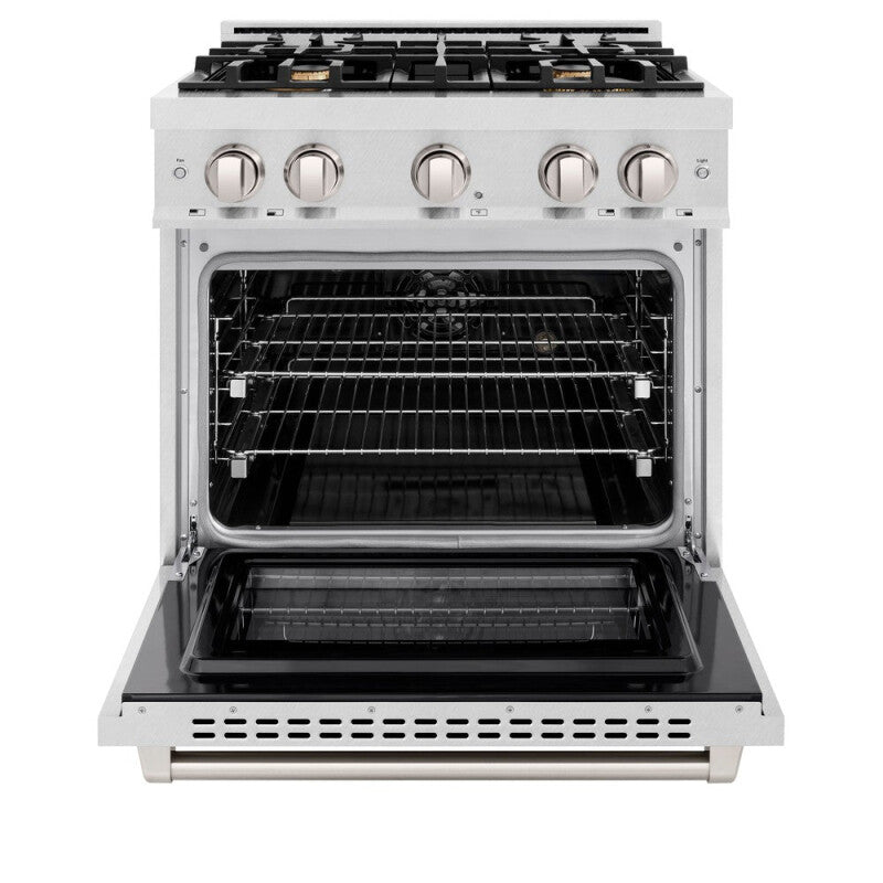 ZLINE 30 in. 4.2 cu. ft. Select Dual Fuel Range with Gas Cooktop and Electric Convection Oven in DuraSnow® Stainless Steel with 4 Brass Burners (HDRS-BR-30) - (HDRSBR30) -