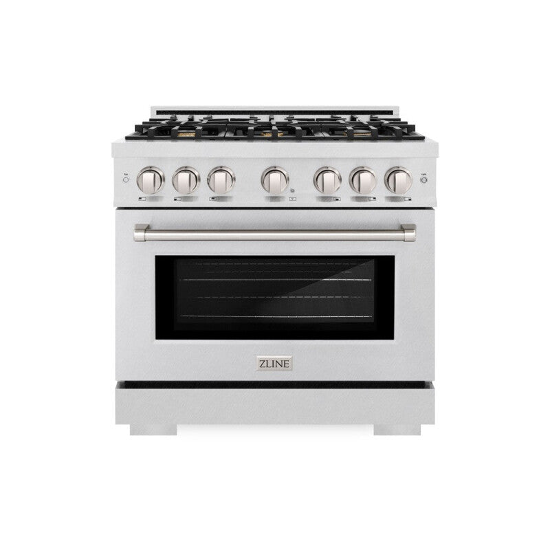 ZLINE 36 in. 5.2 cu. ft. Select Dual Fuel Range with Gas Cooktop and Electric Convection Oven in DuraSnow® Stainless Steel with 6 Brass Burners (HDRS-BR-36) - (HDRSBR36) -