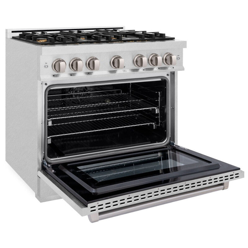 ZLINE 36 in. 5.2 cu. ft. Select Dual Fuel Range with Gas Cooktop and Electric Convection Oven in DuraSnow® Stainless Steel with 6 Brass Burners (HDRS-BR-36) - (HDRSBR36) -