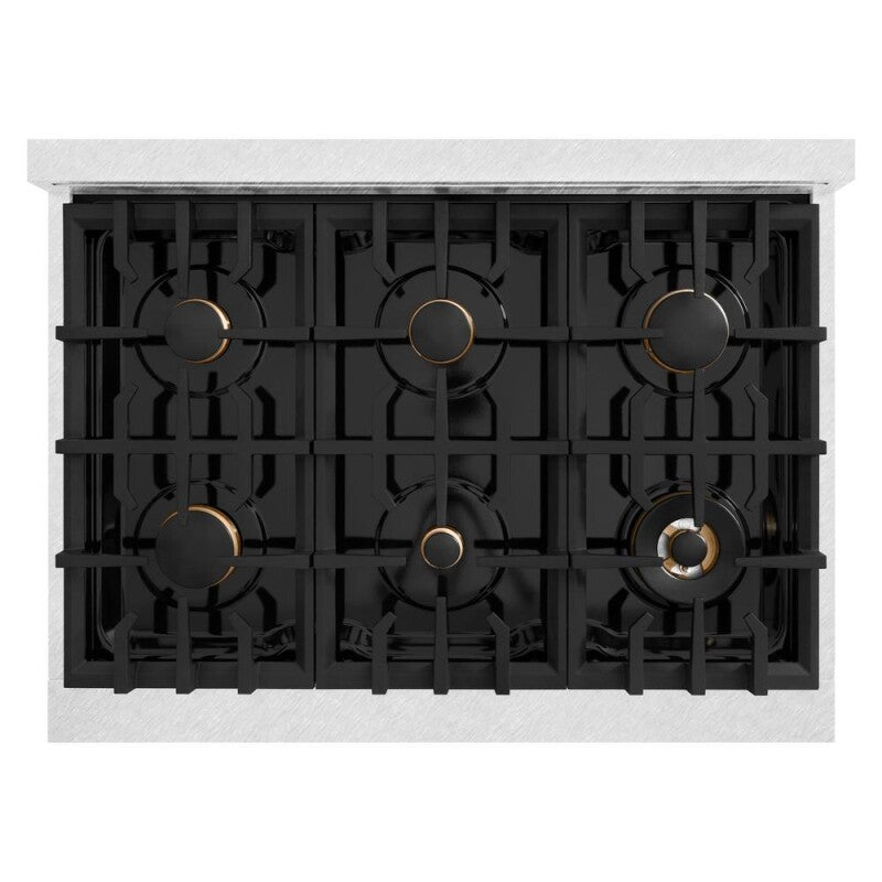 ZLINE 36 in. 5.2 cu. ft. Select Dual Fuel Range with Gas Cooktop and Electric Convection Oven in DuraSnow® Stainless Steel with 6 Brass Burners (HDRS-BR-36) - (HDRSBR36) -