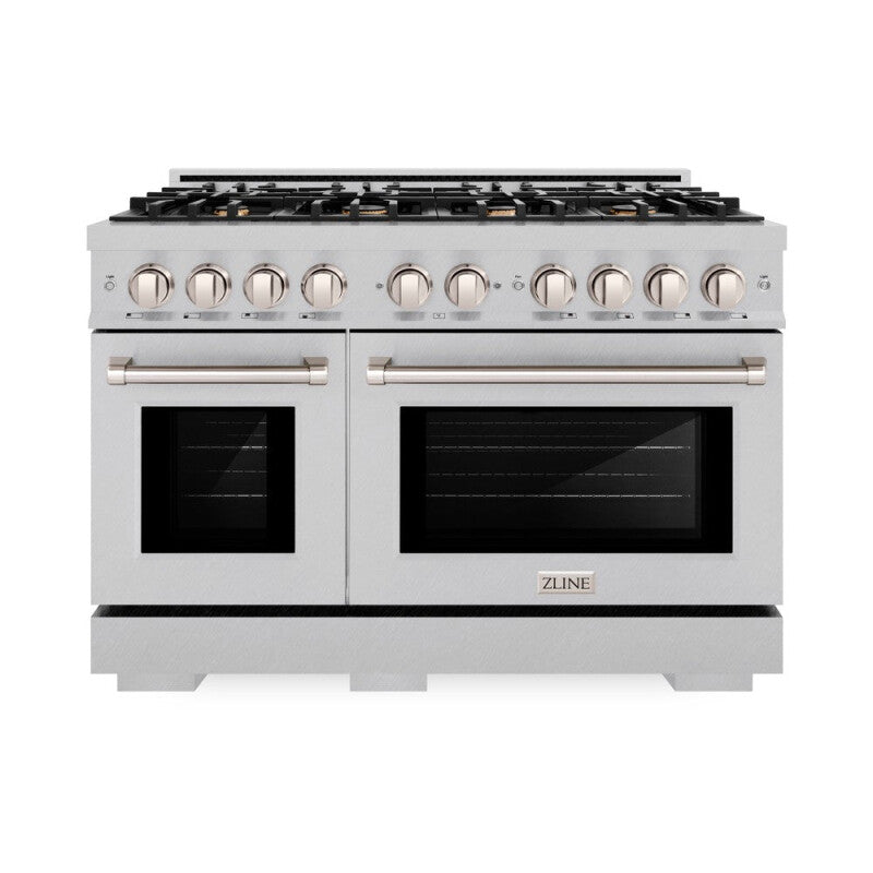 ZLINE 48 in. 6.7 cu. ft. Select Double Oven Dual Fuel Range in DuraSnow® Stainless Steel with 8 Brass Burners (HDRS-BR-48) - (HDRSBR48) -