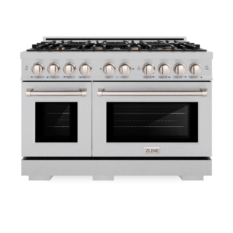 ZLINE 48 in. 6.7 cu. ft. Select Double Oven Dual Fuel Range in DuraSnow® Stainless Steel with 8 Brass Burners (HDRS-BR-48) - (HDRSBR48) -
