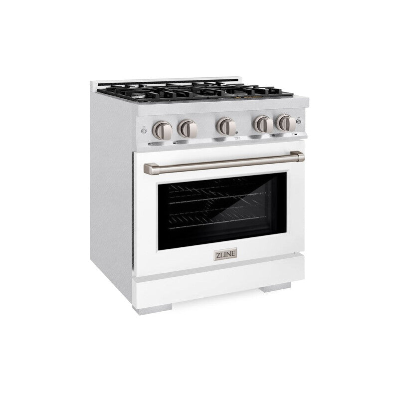 ZLINE 30 in. 4.2 cu. ft. Select Dual Fuel Range with 4 Burner Gas Cooktop and Electric Convection Oven in DuraSnow® Stainless Steel with White Matte Door (HDRS-WM-30) - (HDRSWM30) -