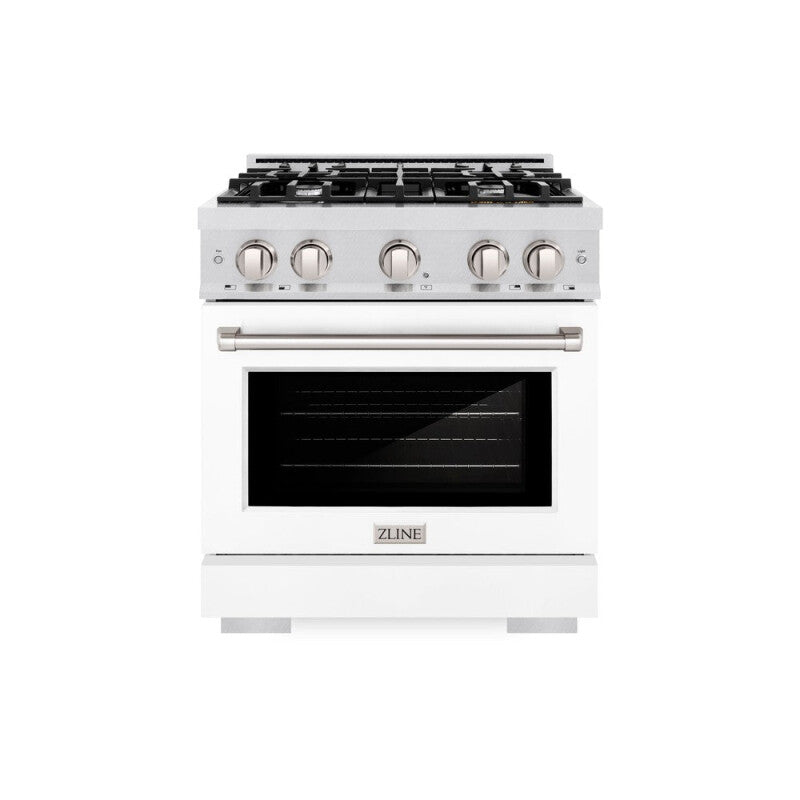 ZLINE 30 in. 4.2 cu. ft. Select Dual Fuel Range with 4 Burner Gas Cooktop and Electric Convection Oven in DuraSnow® Stainless Steel with White Matte Door (HDRS-WM-30) - (HDRSWM30) -