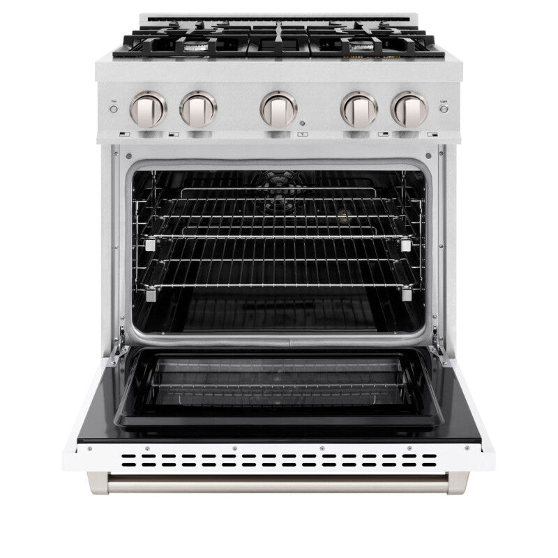 ZLINE 30 in. 4.2 cu. ft. Select Dual Fuel Range with 4 Burner Gas Cooktop and Electric Convection Oven in DuraSnow® Stainless Steel with White Matte Door (HDRS-WM-30) - (HDRSWM30) -
