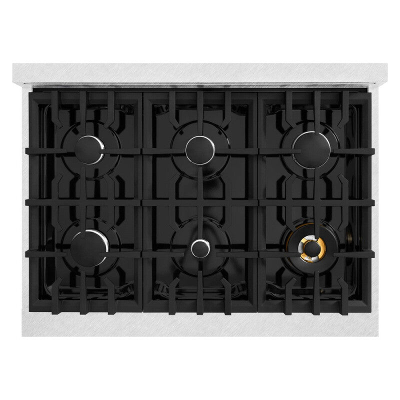 ZLINE 36 in. 5.2 cu. ft. Select Dual Fuel Range with 6 Burner Gas Cooktop and Electric Convection Oven in DuraSnow® Stainless Steel with White Matte Door (HDRS-WM-36) - (HDRSWM36) -