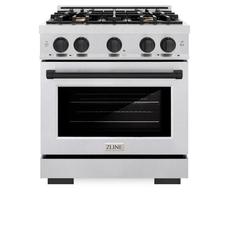 ZLINE Autograph Edition 30 in. 4.2 cu. ft. Select Dual Fuel Range with 4 Burner Gas Cooktop and Electric Convection Oven in DuraSnow® Stainless Steel with Matte Black Accents (HDRSZ-30-MB) - (HDRSZ30MB) -