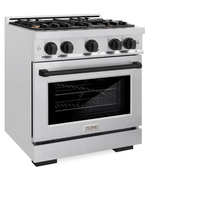 ZLINE Autograph Edition 30 in. 4.2 cu. ft. Select Dual Fuel Range with 4 Burner Gas Cooktop and Electric Convection Oven in DuraSnow® Stainless Steel with Matte Black Accents (HDRSZ-30-MB) - (HDRSZ30MB) -