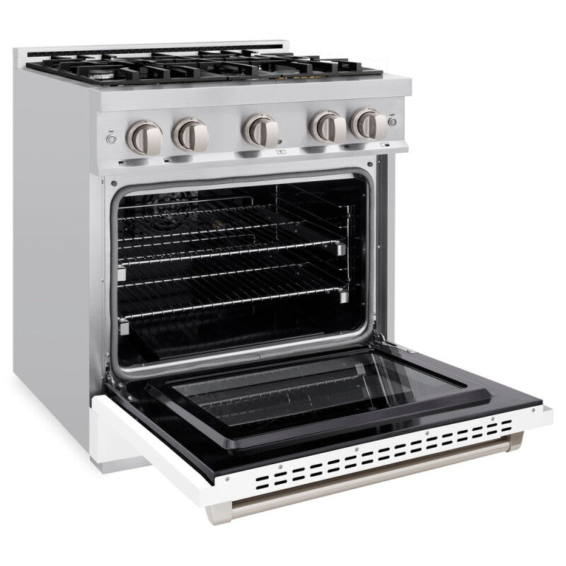 ZLINE 30 in. 4.2 cu. ft. Select Dual Fuel Range with 4 Burner Gas Cooktop and Electric Convection Oven in Stainless Steel with White Matte Door (HDR-WM-30) - (HDRWM30) -