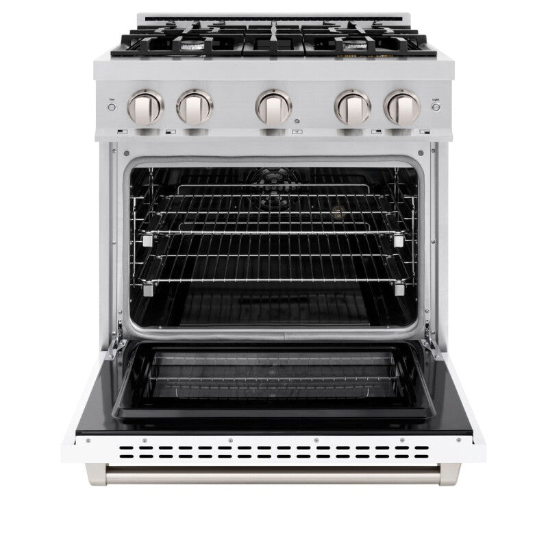 ZLINE 30 in. 4.2 cu. ft. Select Dual Fuel Range with 4 Burner Gas Cooktop and Electric Convection Oven in Stainless Steel with White Matte Door (HDR-WM-30) - (HDRWM30) -