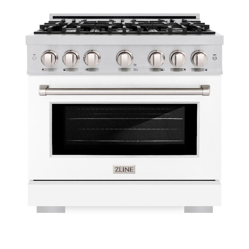 ZLINE 36 in. 5.2 cu. ft. Select Dual Fuel Range with 6 Burner Gas Cooktop and Electric Convection Oven in Stainless Steel with White Matte Door (HDR-WM-36) - (HDRWM36) -