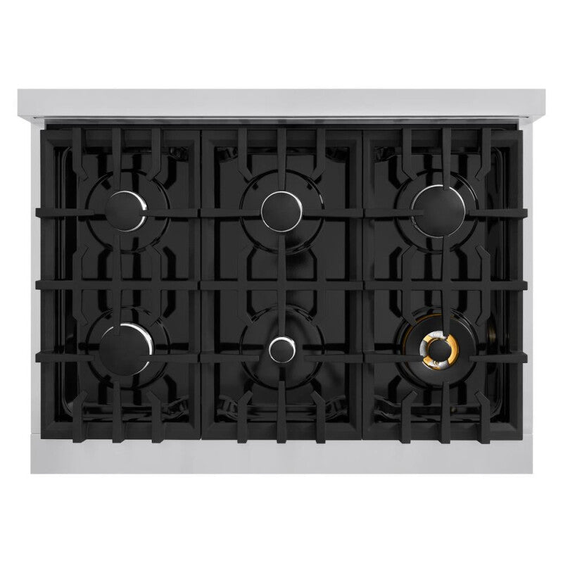 ZLINE 36 in. 5.2 cu. ft. Select Dual Fuel Range with 6 Burner Gas Cooktop and Electric Convection Oven in Stainless Steel with White Matte Door (HDR-WM-36) - (HDRWM36) -