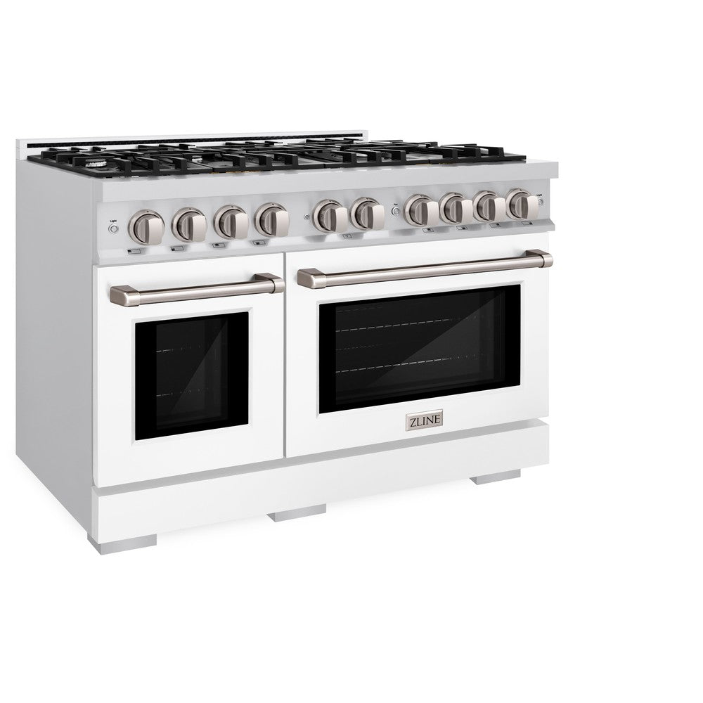 ZLINE 48 in. 6.7 cu. ft. Select Double Oven Dual Fuel Range with 8 Burner Gas Cooktop in Stainless Steel with White Matte Doors (HDR-WM-48) - (HDRWM48) -
