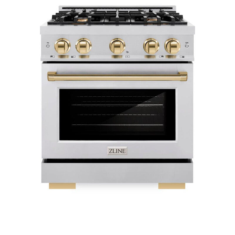 ZLINE Autograph Edition 30 in. 4.2 cu. ft. Select Dual Fuel Range with 4 Burner Gas Cooktop and Electric Convection Oven in Stainless Steel with Polished Gold Accents (HDRZ-30-G) - (HDRZ30G) -