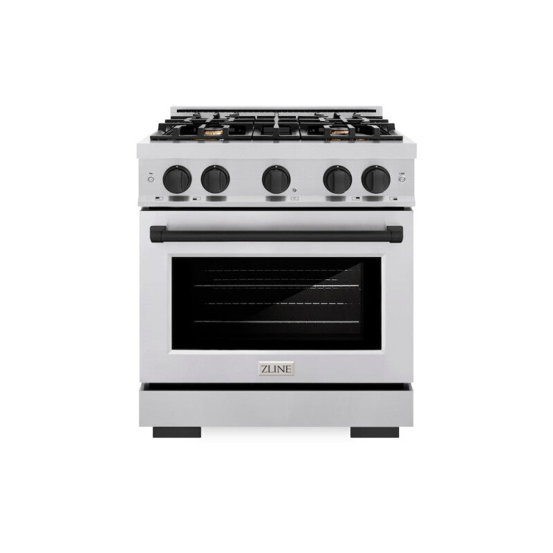 ZLINE Autograph Edition 30 in. 4.2 cu. ft. Select Dual Fuel Range with 4 Burner Gas Cooktop and Electric Convection Oven in Stainless Steel with Matte Black Accents (HDRZ-30-MB) - (HDRZ30MB) -