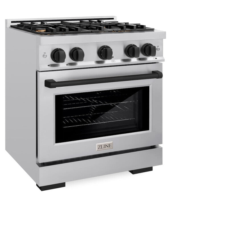 ZLINE Autograph Edition 30 in. 4.2 cu. ft. Select Dual Fuel Range with 4 Burner Gas Cooktop and Electric Convection Oven in Stainless Steel with Matte Black Accents (HDRZ-30-MB) - (HDRZ30MB) -