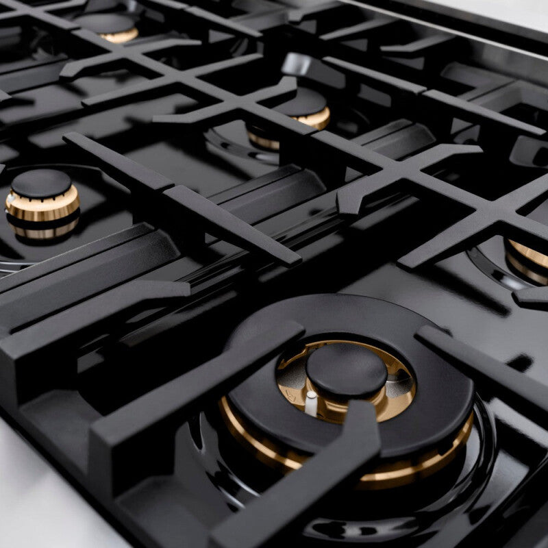 ZLINE Autograph Edition 36 in. 5.2 cu. ft. Select Dual Fuel Range with 6 Burner Gas Cooktop and Electric Convection Oven in Stainless Steel with Champagne Bronze Accents (HDRZ-36-CB) - (HDRZ36CB) -