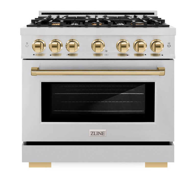 ZLINE Autograph Edition 36 in. 5.2 cu. ft. Select Dual Fuel Range with 6 Burner Gas Cooktop and Electric Convection Oven in Stainless Steel with Polished Gold Accents (HDRZ-36-G) - (HDRZ36G) -
