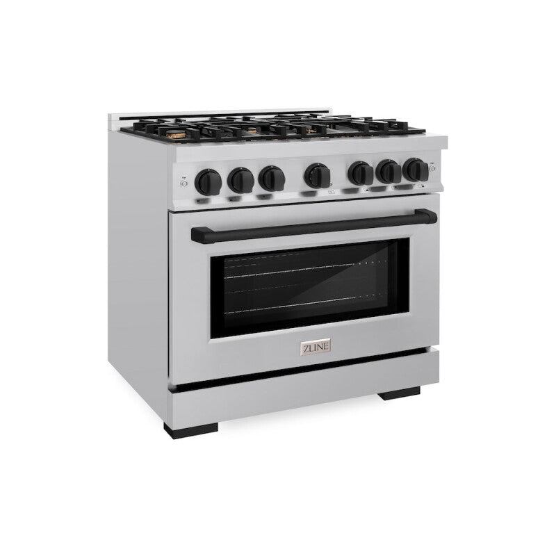ZLINE Autograph Edition 36 in. 5.2 cu. ft. Select Dual Fuel Range with 6 Burner Gas Cooktop and Electric Convection Oven in Stainless Steel with Matte Black Accents (HDRZ-36-MB) - (HDRZ36MB) -