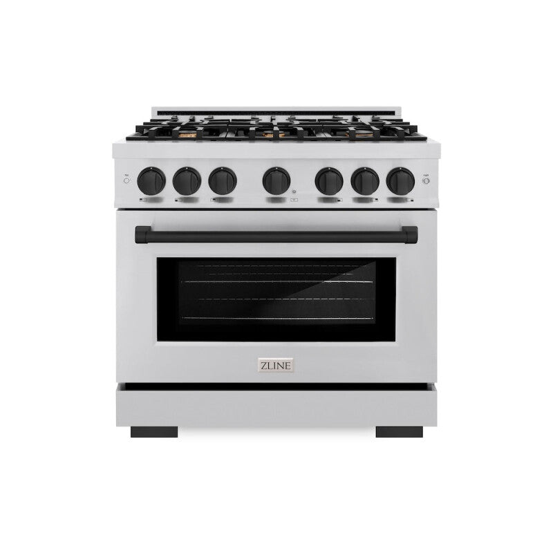 ZLINE Autograph Edition 36 in. 5.2 cu. ft. Select Dual Fuel Range with 6 Burner Gas Cooktop and Electric Convection Oven in Stainless Steel with Matte Black Accents (HDRZ-36-MB) - (HDRZ36MB) -