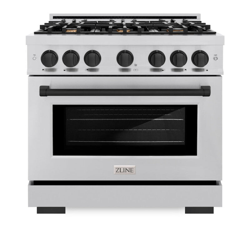ZLINE Autograph Edition 36 in. 5.2 cu. ft. Select Dual Fuel Range with 6 Burner Gas Cooktop and Electric Convection Oven in Stainless Steel with Matte Black Accents (HDRZ-36-MB) - (HDRZ36MB) -