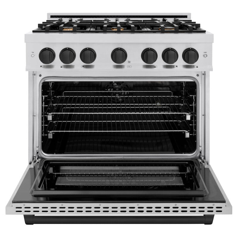 ZLINE Autograph Edition 36 in. 5.2 cu. ft. Select Dual Fuel Range with 6 Burner Gas Cooktop and Electric Convection Oven in Stainless Steel with Matte Black Accents (HDRZ-36-MB) - (HDRZ36MB) -