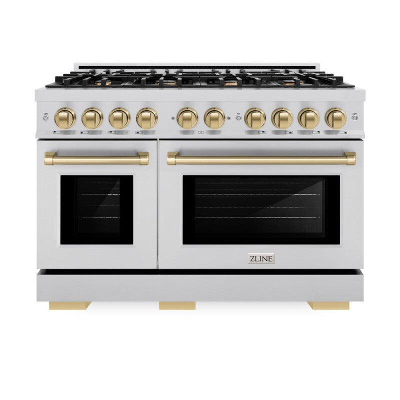 ZLINE Autograph Edition 48 in. 6.7 cu. ft. Select Double Oven Dual Fuel Range with 8 Burner Gas Cooktop in Stainless Steel and Champagne Bronze Accents (HDRZ-48-CB) - (HDRZ48CB) -
