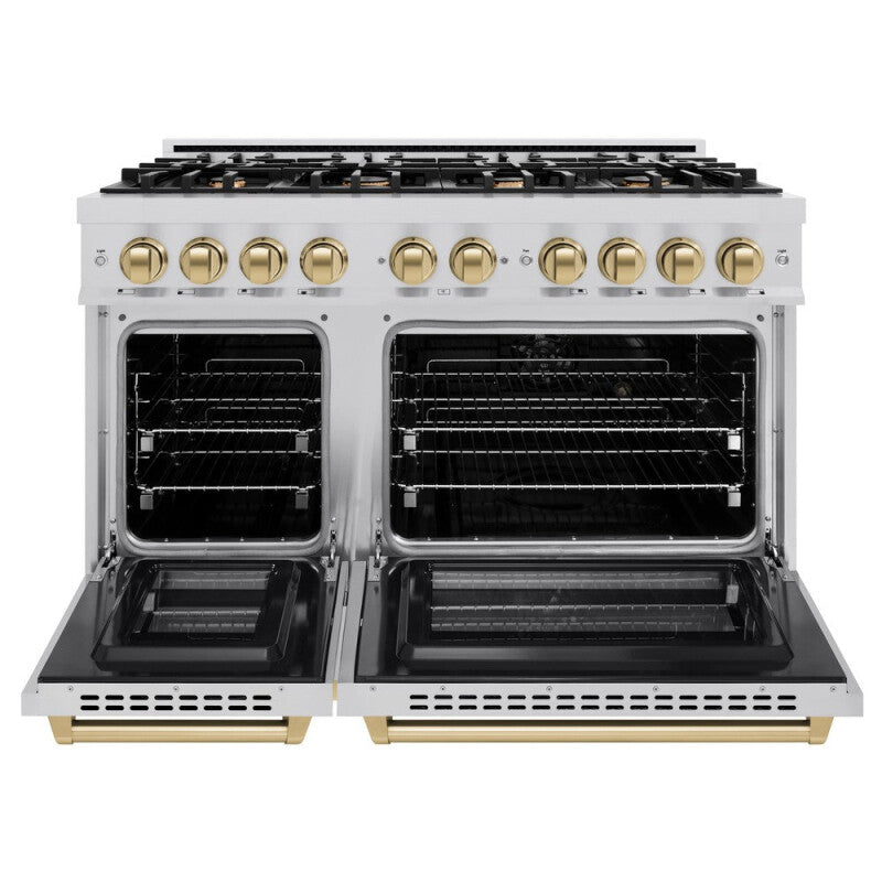 ZLINE Autograph Edition 48 in. 6.7 cu. ft. Select Double Oven Dual Fuel Range with 8 Burner Gas Cooktop in Stainless Steel and Champagne Bronze Accents (HDRZ-48-CB) - (HDRZ48CB) -