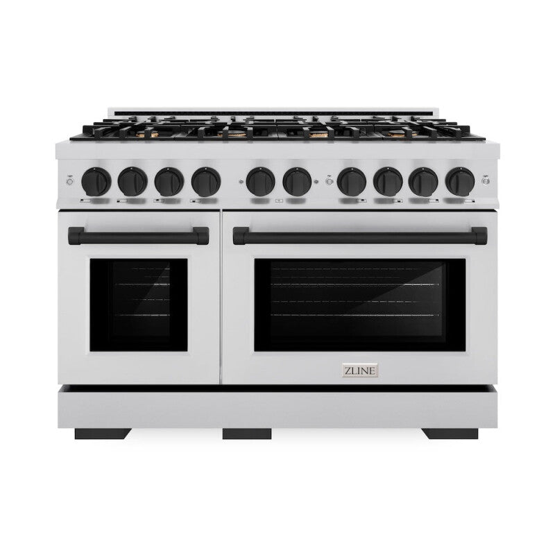 ZLINE Autograph Edition 48 in. 6.7 cu. ft. Select Double Oven Dual Fuel Range with 8 Burner Gas Cooktop in Stainless Steel and Matte Black Accents (HDRZ-48-MB) - (HDRZ48MB) -