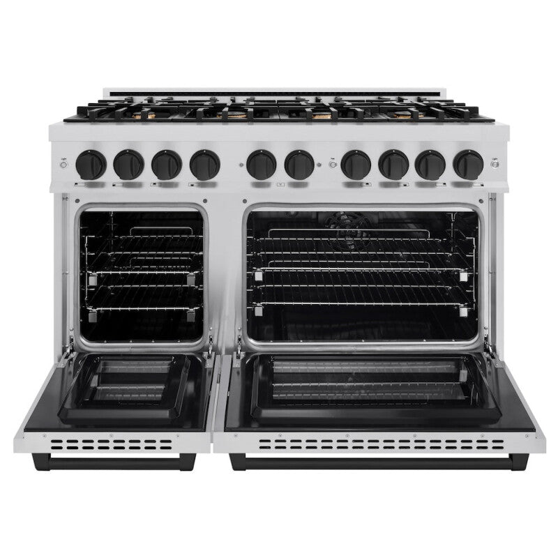 ZLINE Autograph Edition 48 in. 6.7 cu. ft. Select Double Oven Dual Fuel Range with 8 Burner Gas Cooktop in Stainless Steel and Matte Black Accents (HDRZ-48-MB) - (HDRZ48MB) -