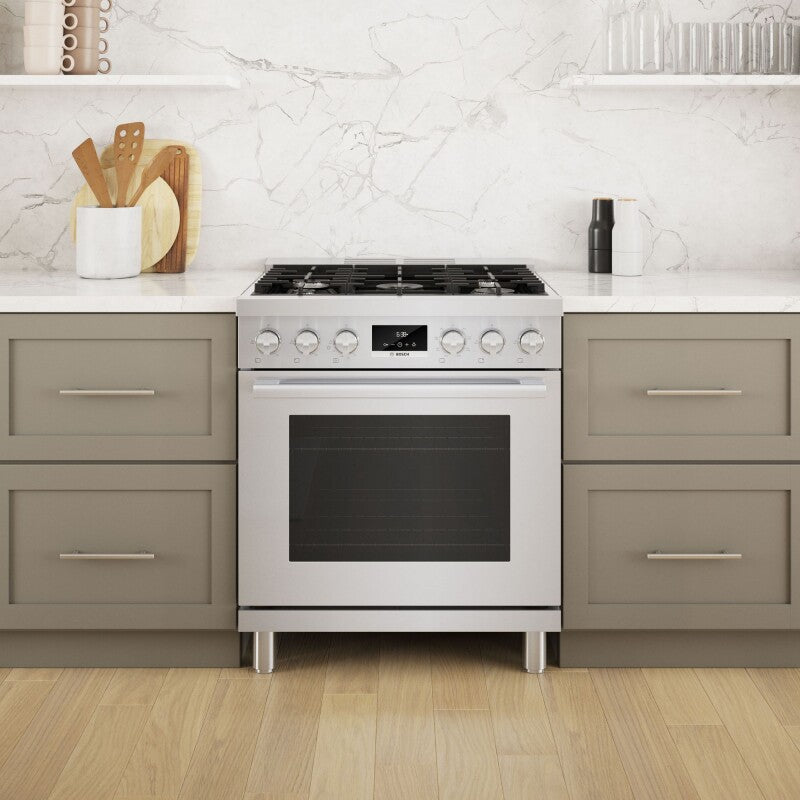 800 Series Dual Fuel Freestanding Range 30" Stainless Steel - (HDS8055U) - BOSCH