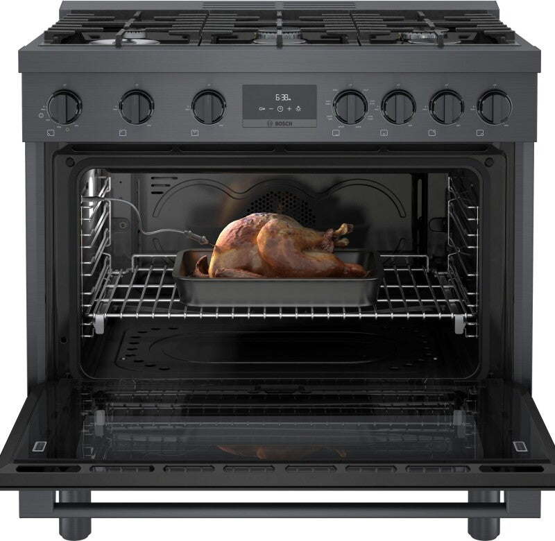 800 Series Dual Fuel Freestanding Range 36" Black Stainless Steel - (HDS8645U) - BOSCH