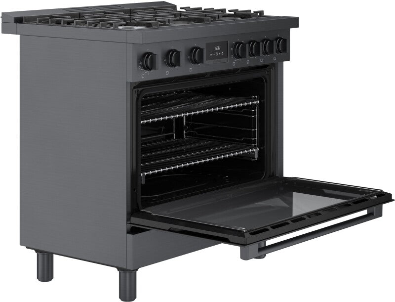 800 Series Dual Fuel Freestanding Range 36" Black Stainless Steel - (HDS8645U) - BOSCH