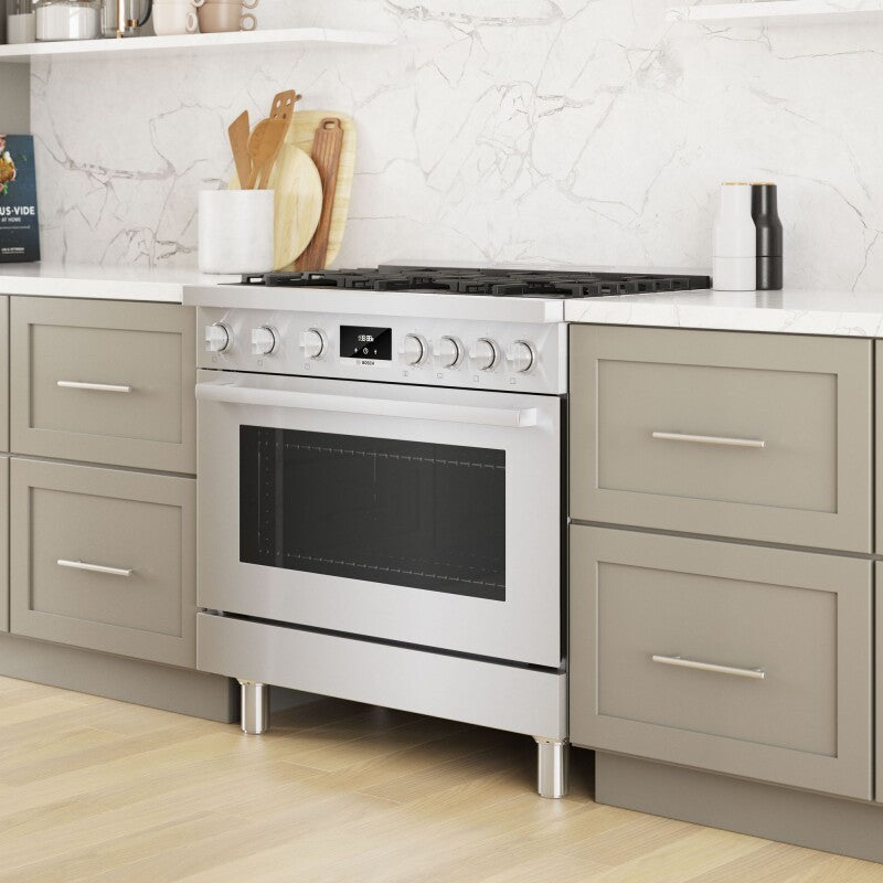 800 Series Dual Fuel Freestanding Range 36" Stainless Steel - (HDS8655U) - BOSCH