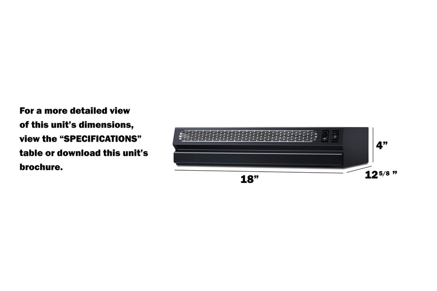 18" Wide Under Cabinet Range Hood - (HRTX18B)
