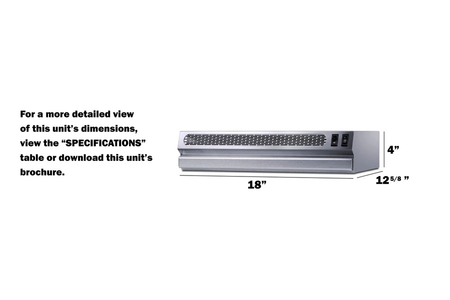18" Wide Under Cabinet Range Hood (ADA Compliant) - (HRTX18SSADA)