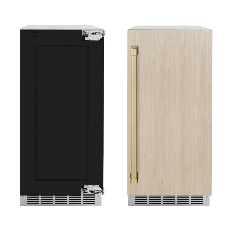 ZLINE Autograph Edition 15 in. Touchstone Clear Cube Ice Maker with Drain Pump and Panel Ready Door with Champagne Bronze Handle (ICCDPZ-15-CB) - (ICCDPZ15CB) -