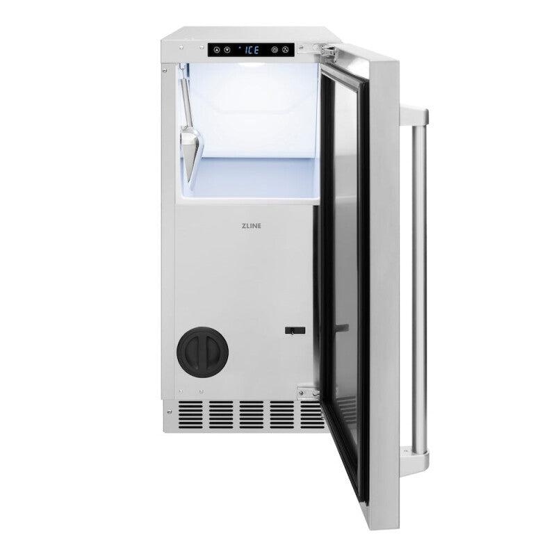 ZLINE 15 in. Touchstone Clear Cube Ice Maker with Drain Pump and Solid Stainless Steel Door (ICCD-ST-15) - (ICCDST15) -