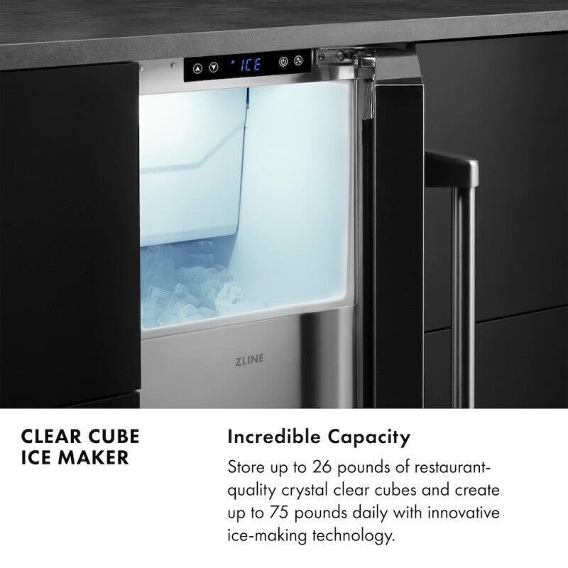 ZLINE 15 in. Touchstone Clear Cube Ice Maker with Drain Pump and Solid Stainless Steel Door (ICCD-ST-15) - (ICCDST15) -