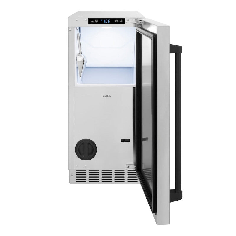 ZLINE Autograph Edition 15 in. Touchstone Clear Cube Ice Maker with Drain Pump and Solid Stainless Steel Door with Matte Black Handle (ICCDZ-ST-15-MB) - (ICCDZST15MB) -