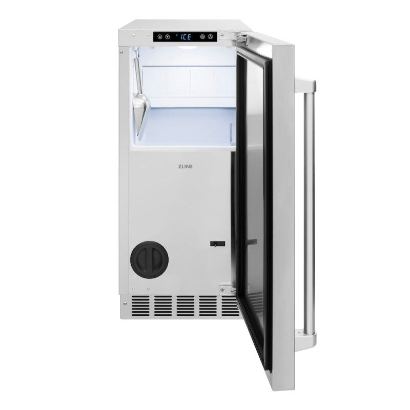 ZLINE 15 in. Touchstone Gourmet Ice Maker with Drain Pump and Solid Stainless Steel Door (IGMD-ST-15) - (IGMDST15) -
