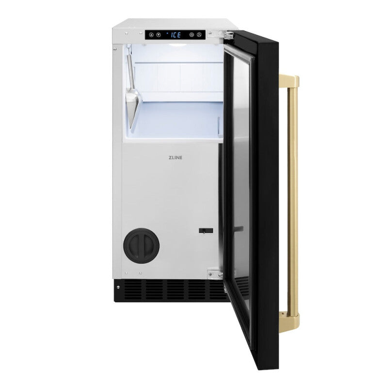 ZLINE Autograph Edition 15 in. Touchstone Gourmet Ice Maker with Drain Pump and Black Matte Door with Champagne Bronze Handle (IGMDZ-BLM-15-CB) - (IGMDZBLM15CB) -