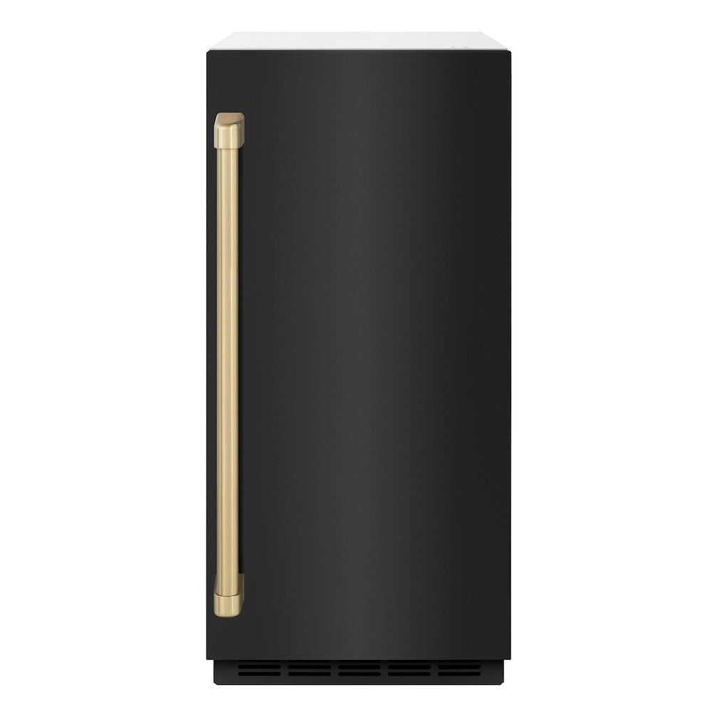 ZLINE Autograph Edition 15 in. Touchstone Gourmet Ice Maker with Drain Pump and Black Stainless Steel Door with Champagne Bronze Handle (IGMDZ-BS-15-CB) - (IGMDZBS15CB) -