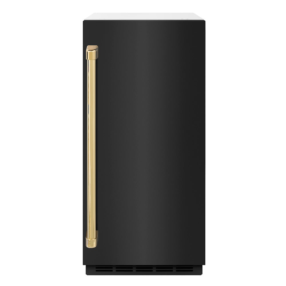 ZLINE Autograph Edition 15 in. Touchstone Gourmet Ice Maker with Drain Pump and Black Stainless Steel Door with Polished Gold Handle (IGMDZ-BS-15-G) - (IGMDZBS15G) -