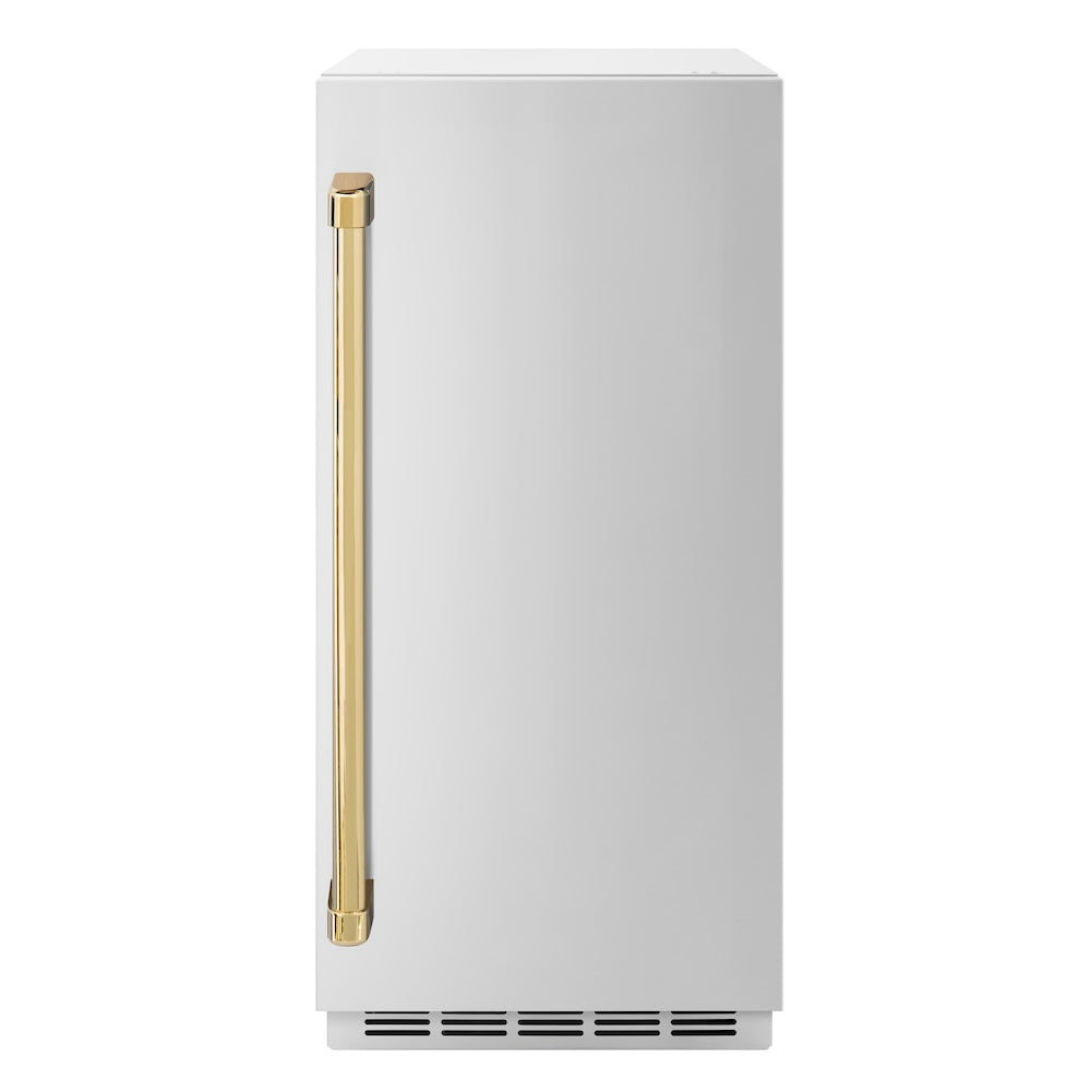 ZLINE Autograph Edition 15 in. Touchstone Gourmet Ice Maker with Drain Pump and Solid Stainless Steel Door with Polished Gold Handle (IGMDZ-ST-15-G) - (IGMDZST15G) -