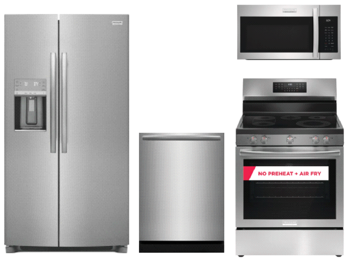 Frigidaire Gallery 24" Dishwasher WITH Frigidaire Gallery 22.3 Cu. Ft. 36" Counter Depth Side by Side Refrigerator WITH Frigidaire Gallery 30" Rear Control Electric Range with Total Convection AND Frigidaire Gallery 1.9 Cu. Ft. Over-The-Range Microwave