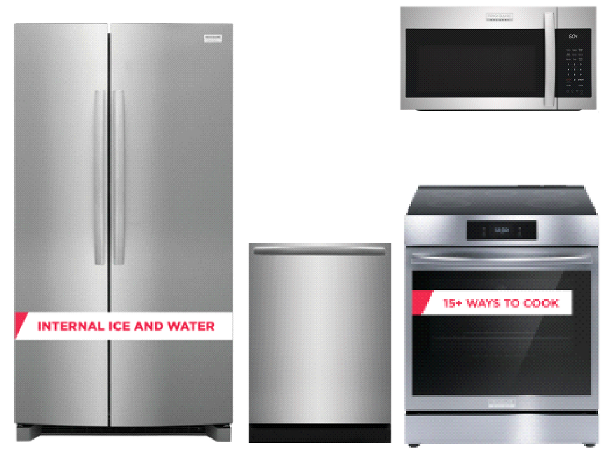 Frigidaire Gallery 24" Dishwasher WITH Frigidaire Gallery 26 Cu. Ft. 36" Standard-Depth Side-by-Side Refrigerator WITH Frigidaire Gallery 30" Front Control Induction Range with Total Convection AND Frigidaire Gallery 1.9 Cu. Ft. Over-The-Range Microwave