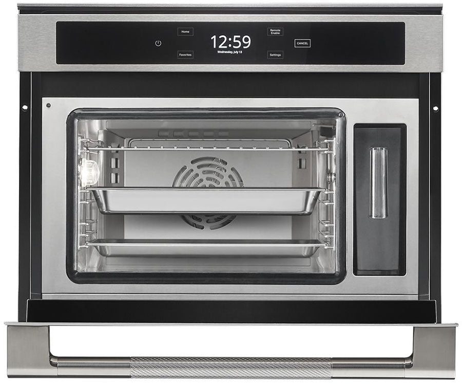 JennAir JJW6024HL oven open with steam tray